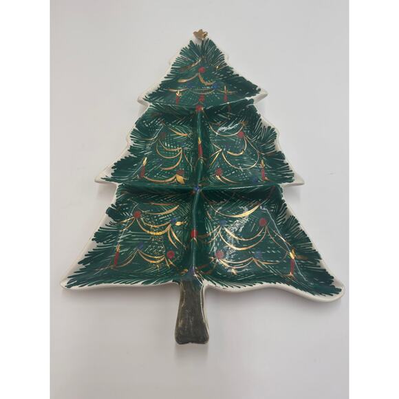 Vintage Italian Hand-Painted Ceramic Christmas Tree Platter · 4-Section - Picture 4 of 8